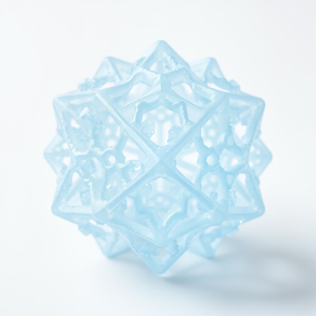 Macro of an ice-blue crystalline adsorbent lattice on white